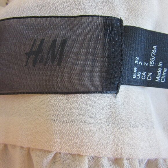 H&M Cream & Gray Chiffon Sleeveless Evening Maxi V-Neck Back Zip Dress - Picture 4 of 5